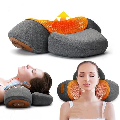 Smart Hot Compress Shiatsu Vibration Pain Relief Memory Foam Cervical Neck Support Back Traction Heat Massage Pillow